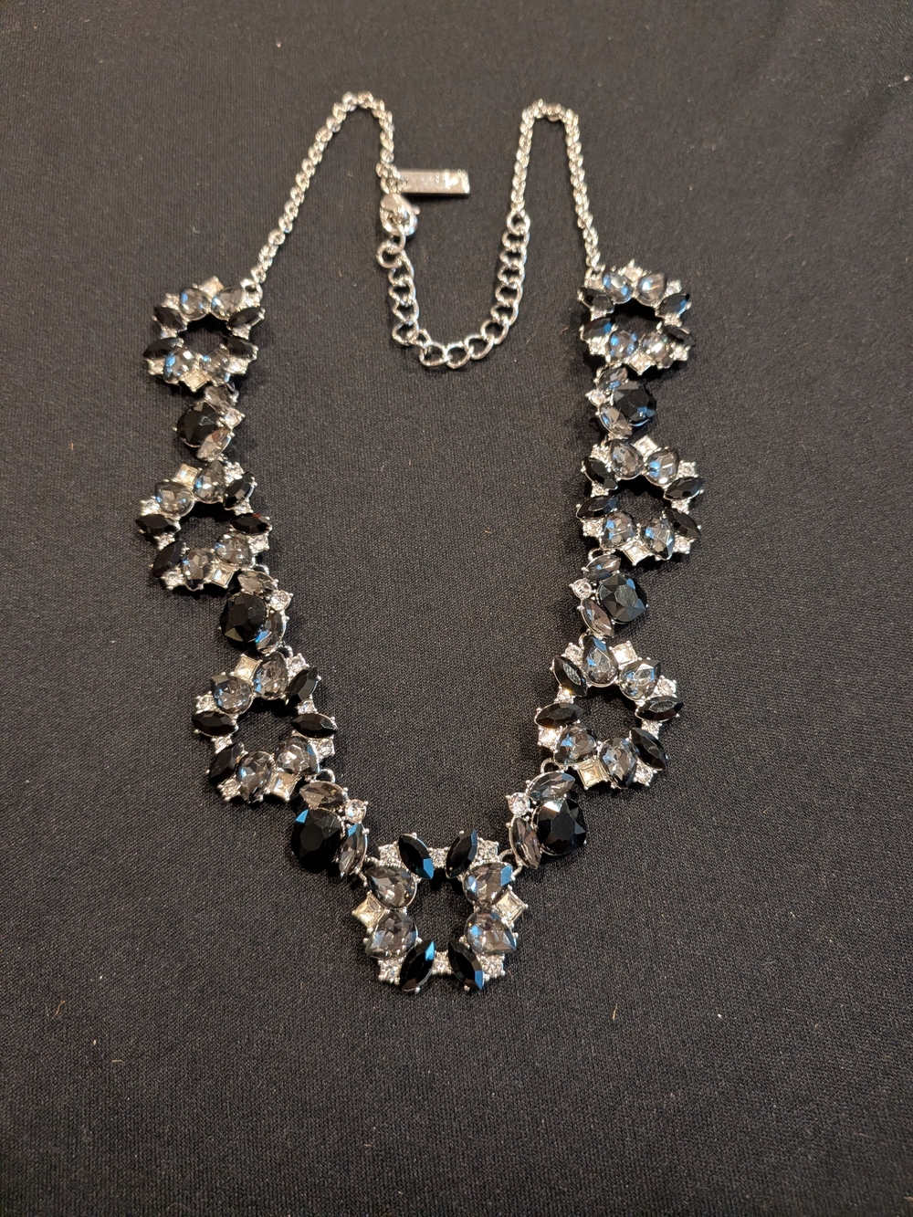 INC Elegant Black and Silver Crystal Statement Necklace 10" - Women Jewelry